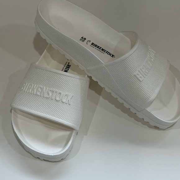 Birkenstock Shoes - Birkenstock White Textured EVA Slide Sandals